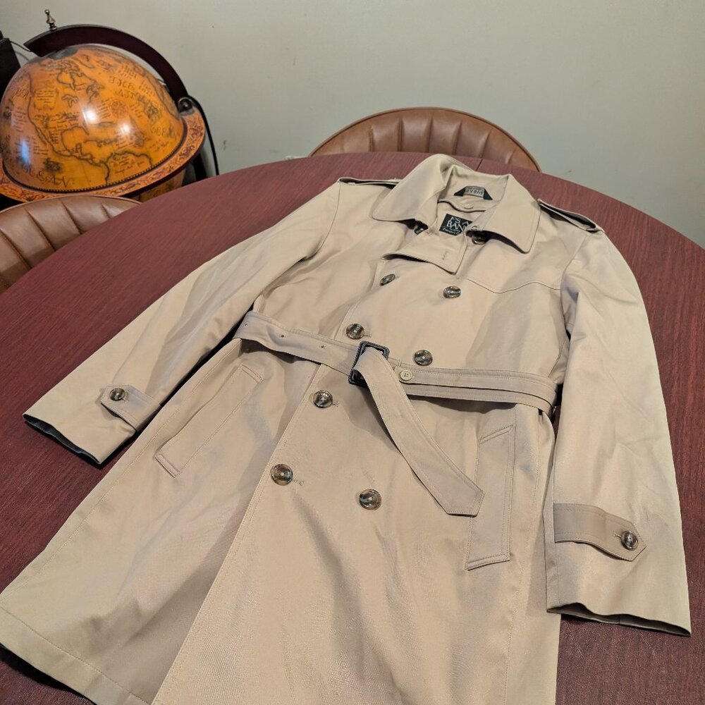 Elegant Tan Jos. A. Bank Trench Coat – Size 38 reg